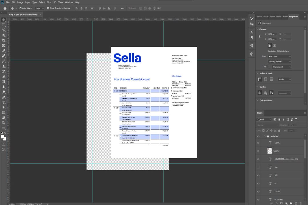 Modèle Word et PDF de relevé de compte courant d'entreprise de Sella Bank template Modèle Word et PDF de relevé de compte courant d'entreprise de Sella Bank template